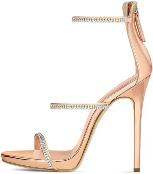 sexytag Women's Rhinestone Sparkly Heels Low Platform Open Toe Stiletto Ankle Strap High Heels Sandals