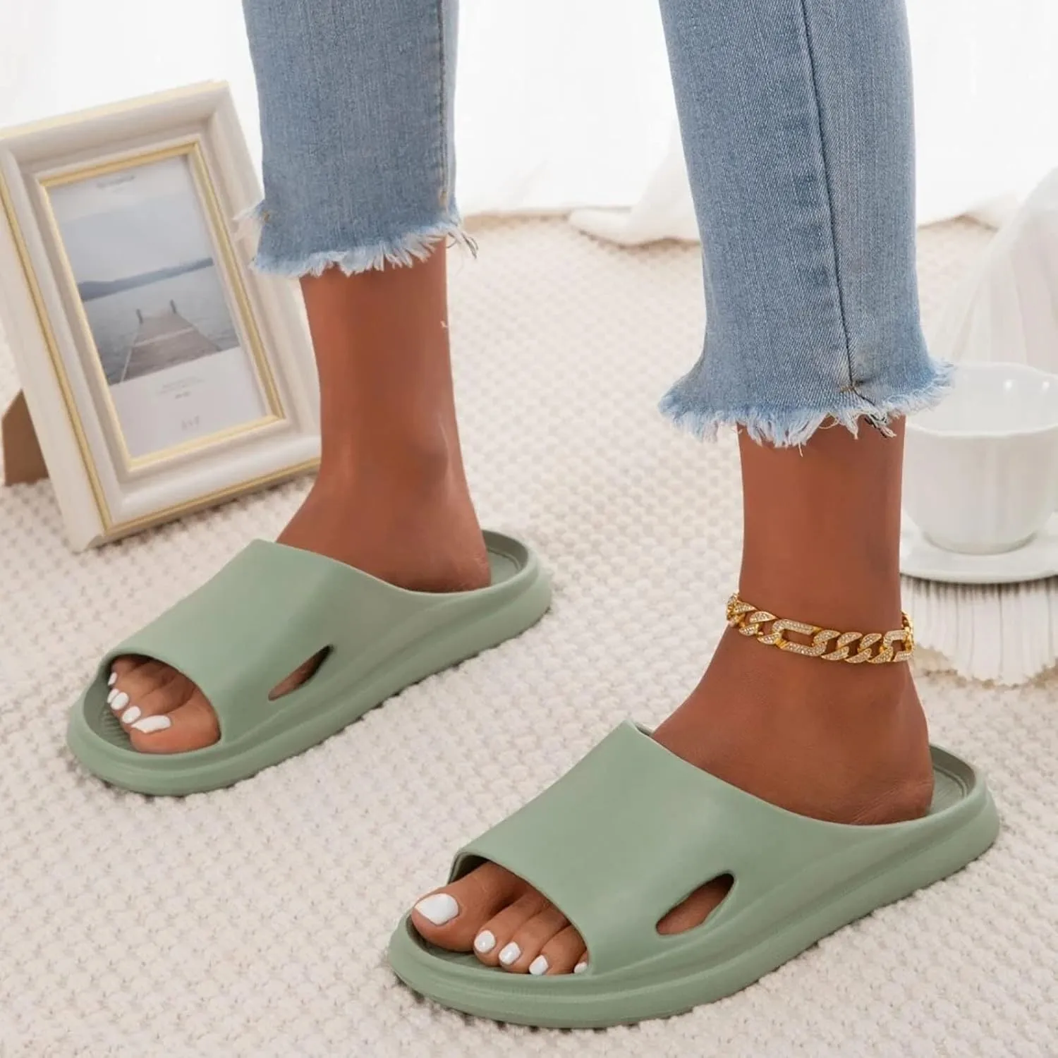 Shower Slippers Shower Shoes for Living Room Pool Beach Spa Public Showers Thick Sole Non-Slip Slides for Men