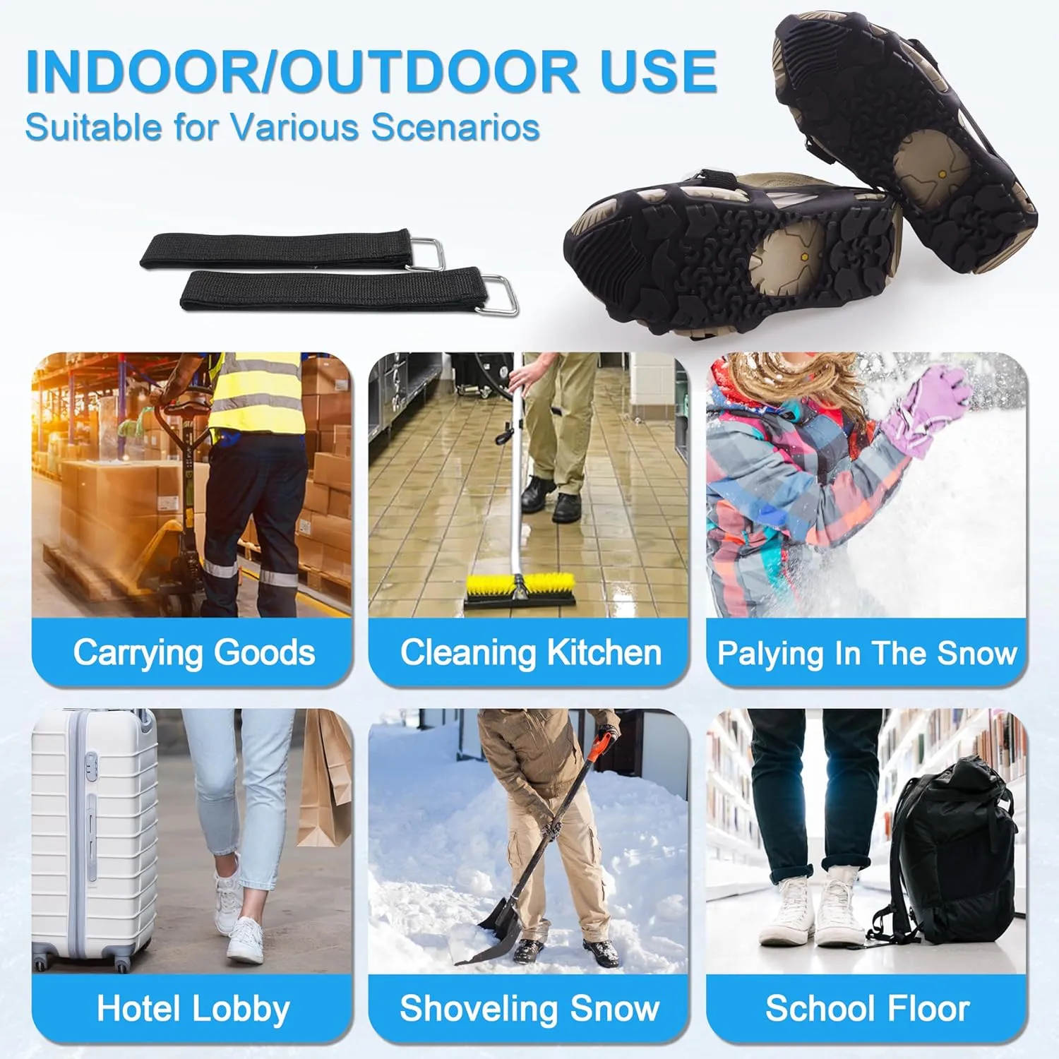 Spikeless Ice Cleats Perfect for Transitioning Between Indoor/Outdoor Surfaces Slip On Spikeless Ice Traction Devices Grippers Indoor Anti-Slip Job Safety Traction Slip-On