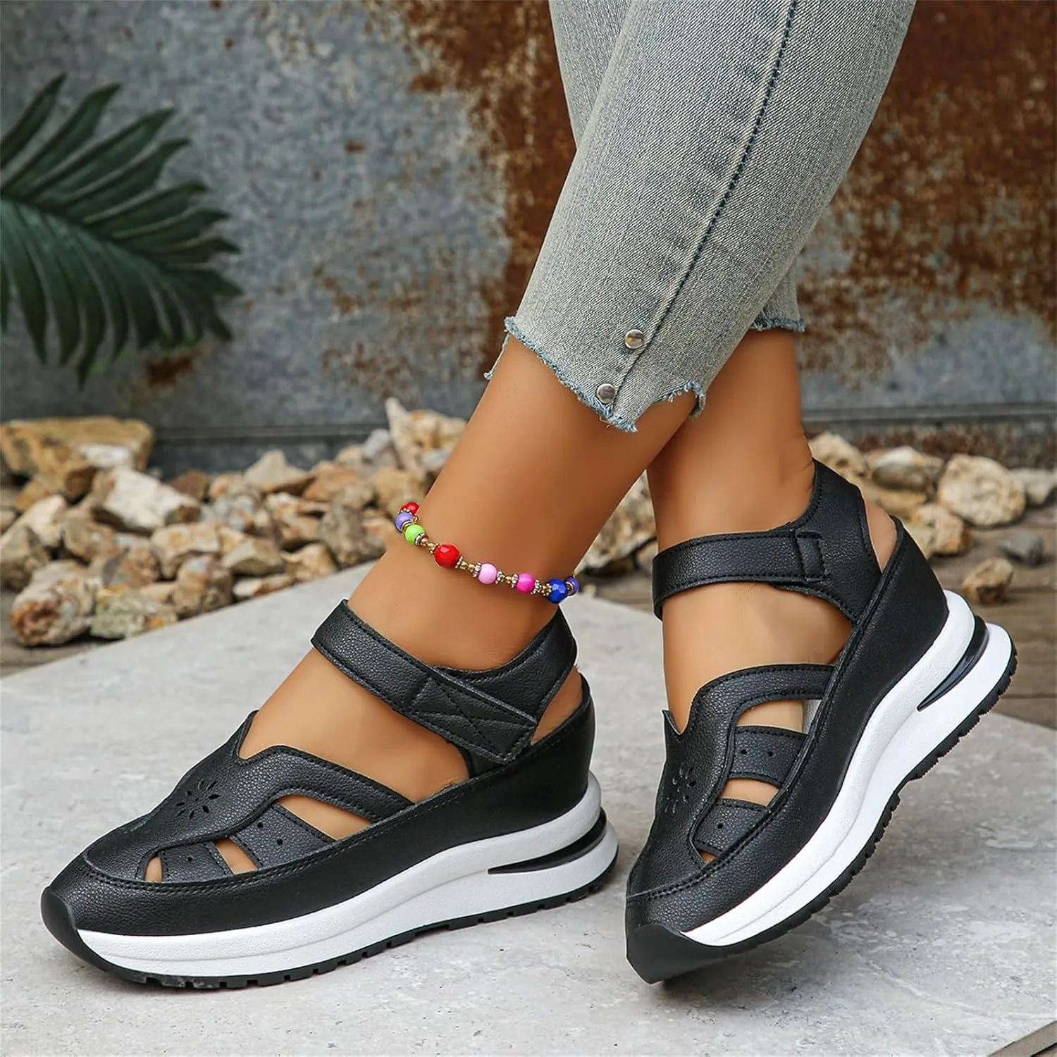 Sports Sandals for Women 2025 Breathable Hollow Out Wedge Shoes Closed Toe Comfortable Sneakers Casual Adjustable Strap Walking Shoes
