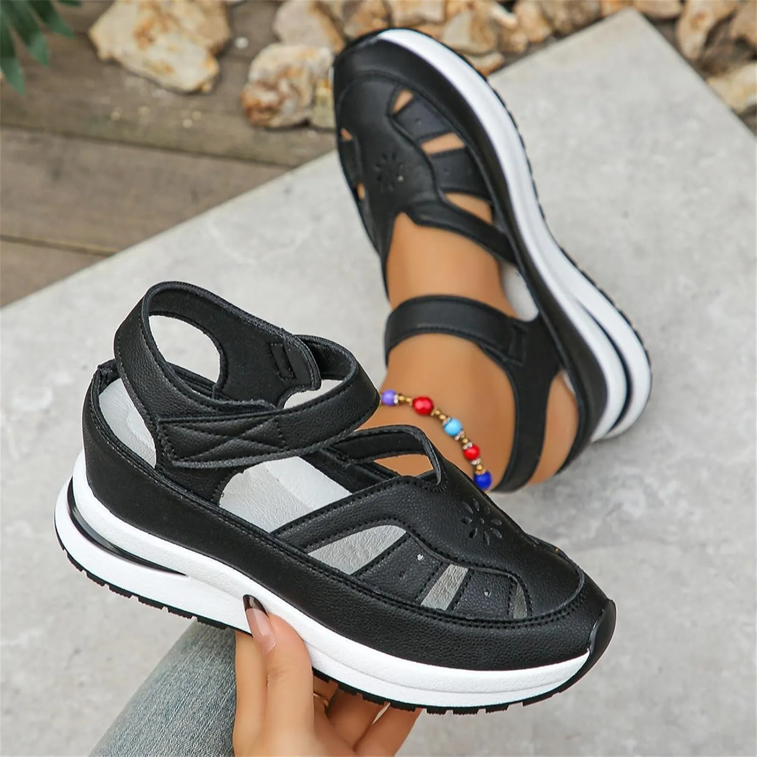 Sports Sandals for Women 2025 Breathable Hollow Out Wedge Shoes Closed Toe Comfortable Sneakers Casual Adjustable Strap Walking Shoes