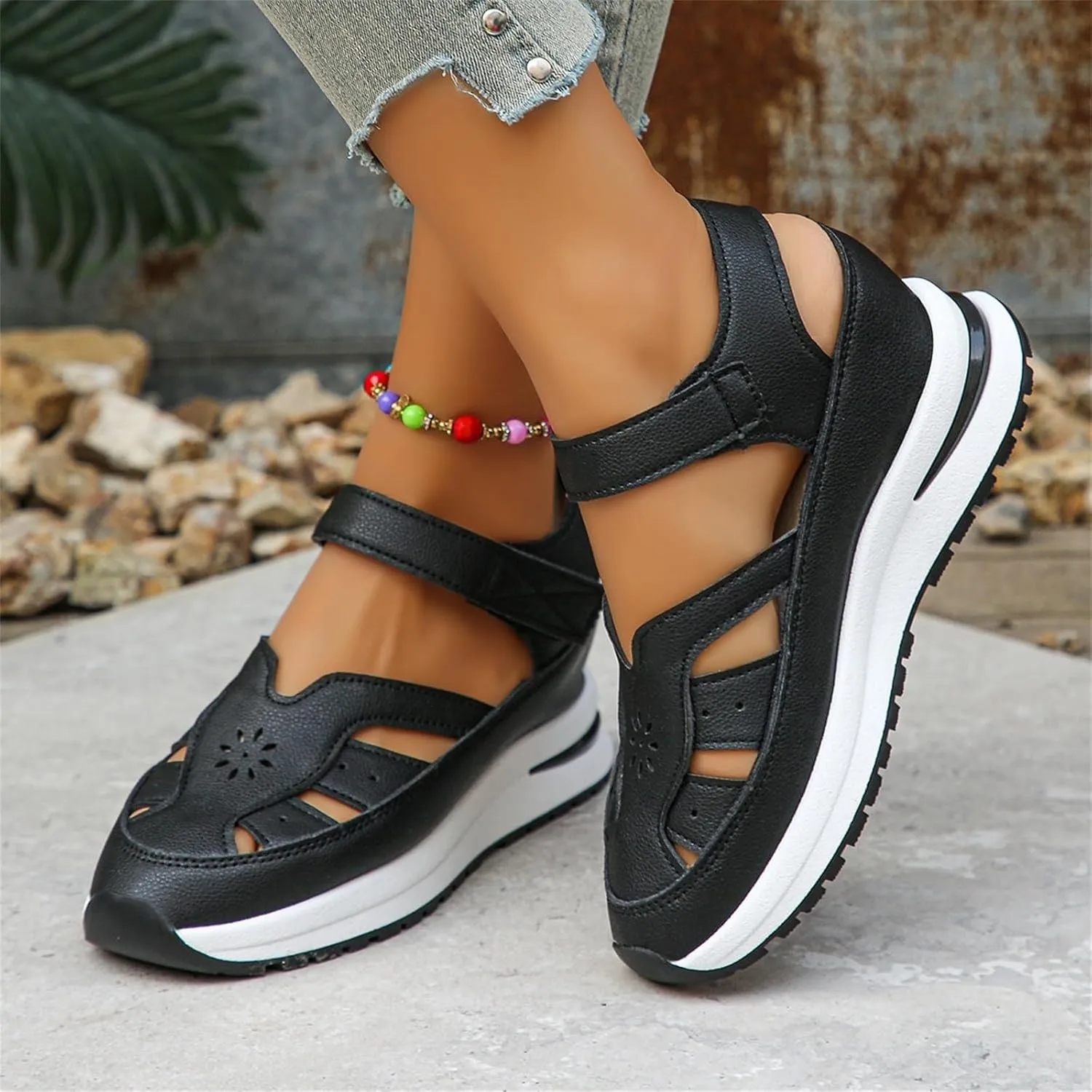 Sports Sandals for Women 2025 Breathable Hollow Out Wedge Shoes Closed Toe Comfortable Sneakers Casual Adjustable Strap Walking Shoes
