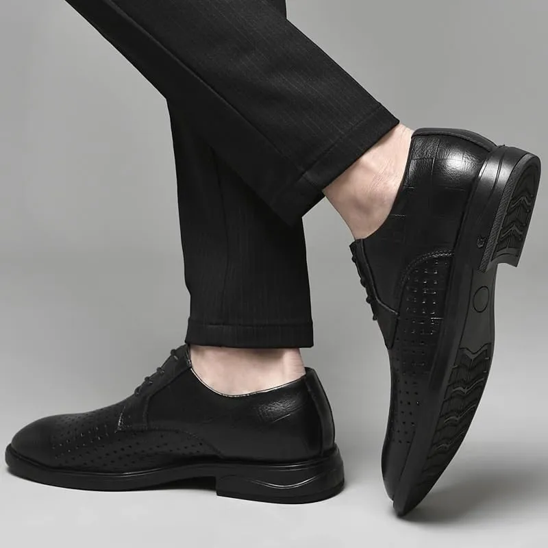 Summer Breathable Hollow Oxfords Modern Classic Work Leather Shoes Men's Fashionable Lace-up Walking
