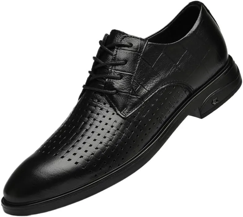 Summer Breathable Hollow Oxfords Modern Classic Work Leather Shoes Men's Fashionable Lace-up Walking