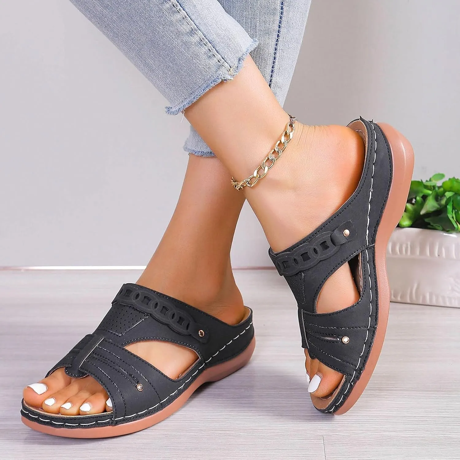 Summer Versatile Sandals for Women Non Slip on Casual Summer Beach Shoes Orthopedic Sandals with Arch Support