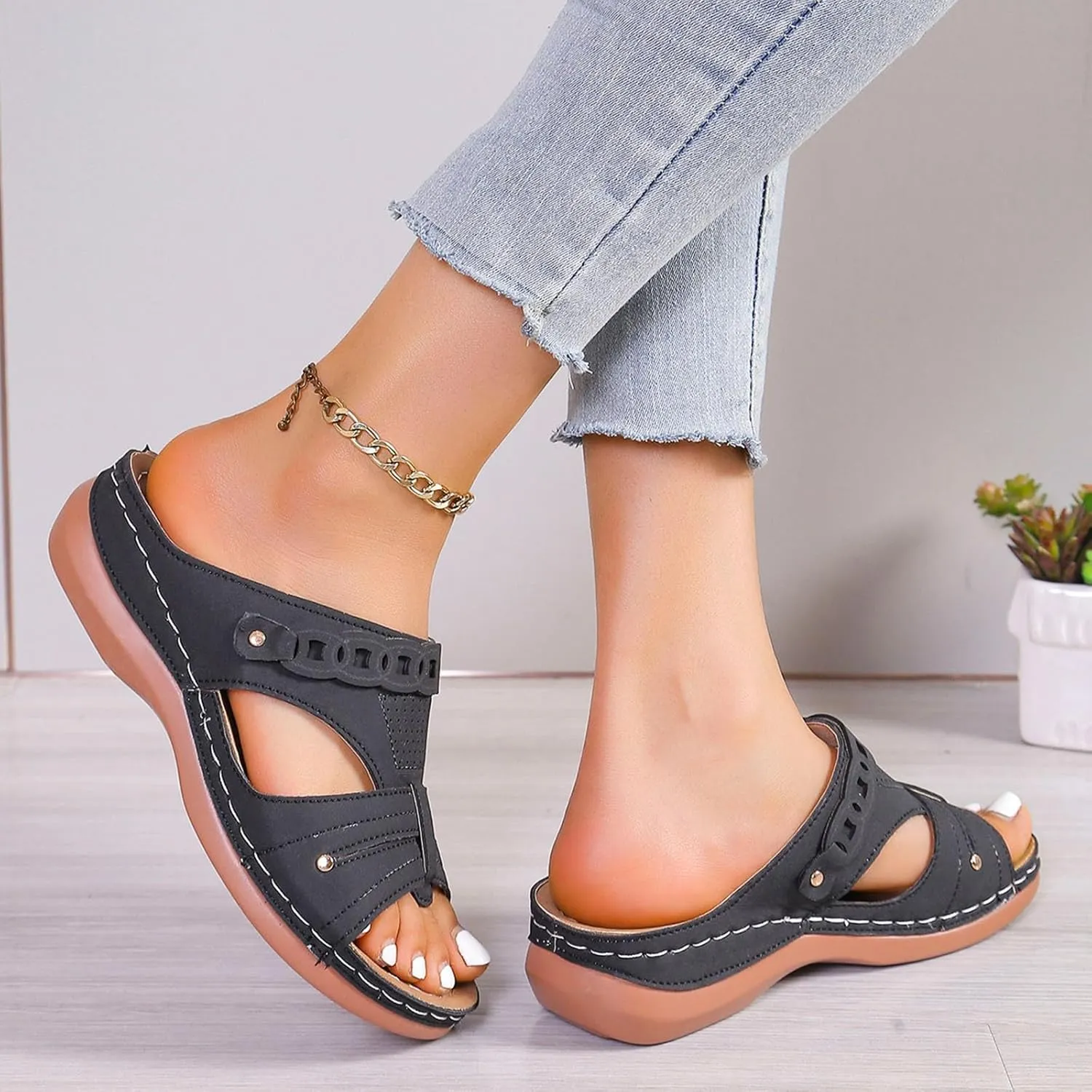 Summer Versatile Sandals for Women Non Slip on Casual Summer Beach Shoes Orthopedic Sandals with Arch Support