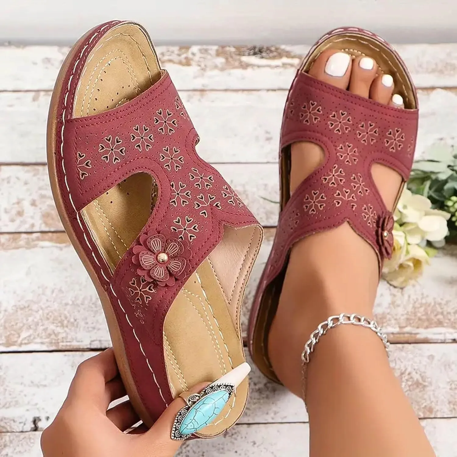 Summer Versatile Sandals for Women Summer Low Wedges Comfortable Open Toe Sandal Arch Support Elegant Sandals