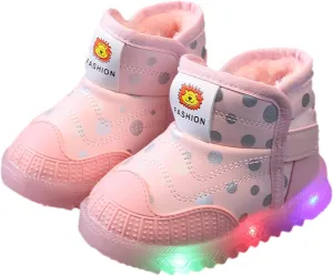 Toddler Girls Boys Light Up Shoes LED Cotton Warm Breathable Lightweight Walking Sneakers Winter Warm Snow Boots Size 5
