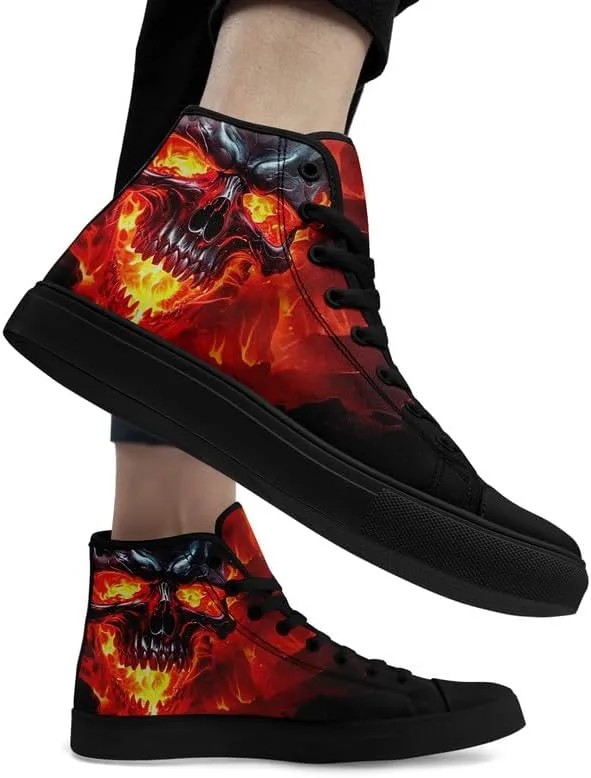 Unisex Fashion Skull High Top Sneakers Classic Lace-Up Canvas Shoes,Casual Cool Hip Hop Tennis Walking Shoes for Men Women
