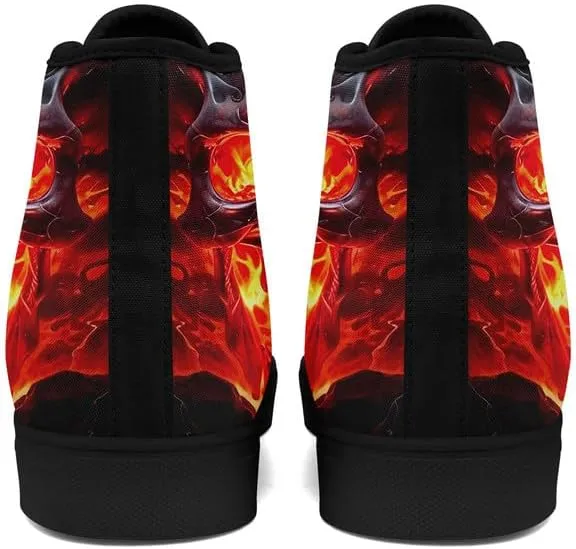 Unisex Fashion Skull High Top Sneakers Classic Lace-Up Canvas Shoes,Casual Cool Hip Hop Tennis Walking Shoes for Men Women