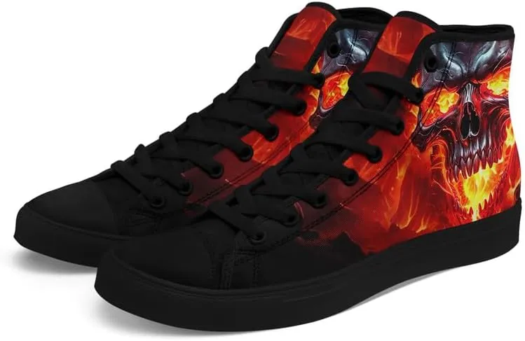 Unisex Fashion Skull High Top Sneakers Classic Lace-Up Canvas Shoes,Casual Cool Hip Hop Tennis Walking Shoes for Men Women