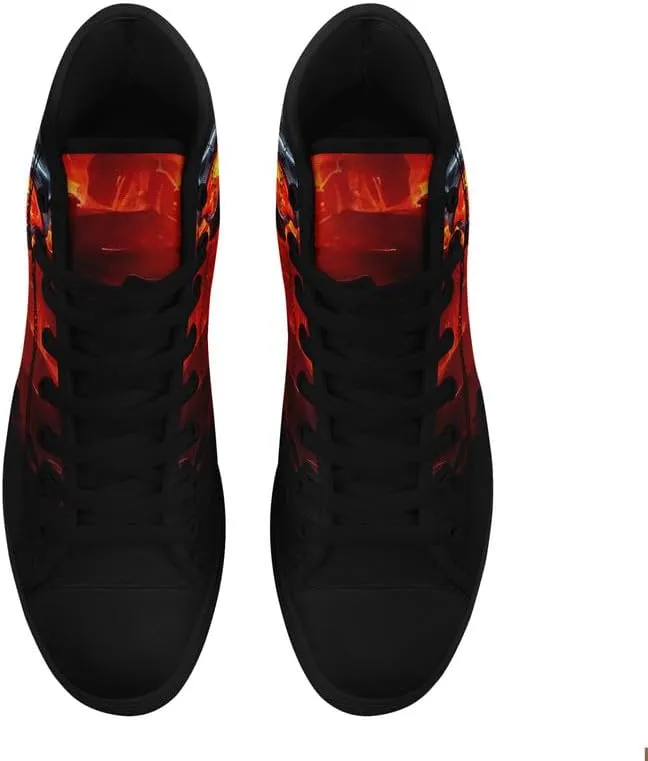 Unisex Fashion Skull High Top Sneakers Classic Lace-Up Canvas Shoes,Casual Cool Hip Hop Tennis Walking Shoes for Men Women