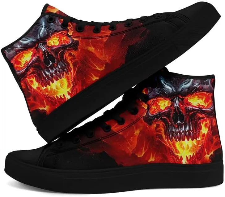 Unisex Fashion Skull High Top Sneakers Classic Lace-Up Canvas Shoes,Casual Cool Hip Hop Tennis Walking Shoes for Men Women
