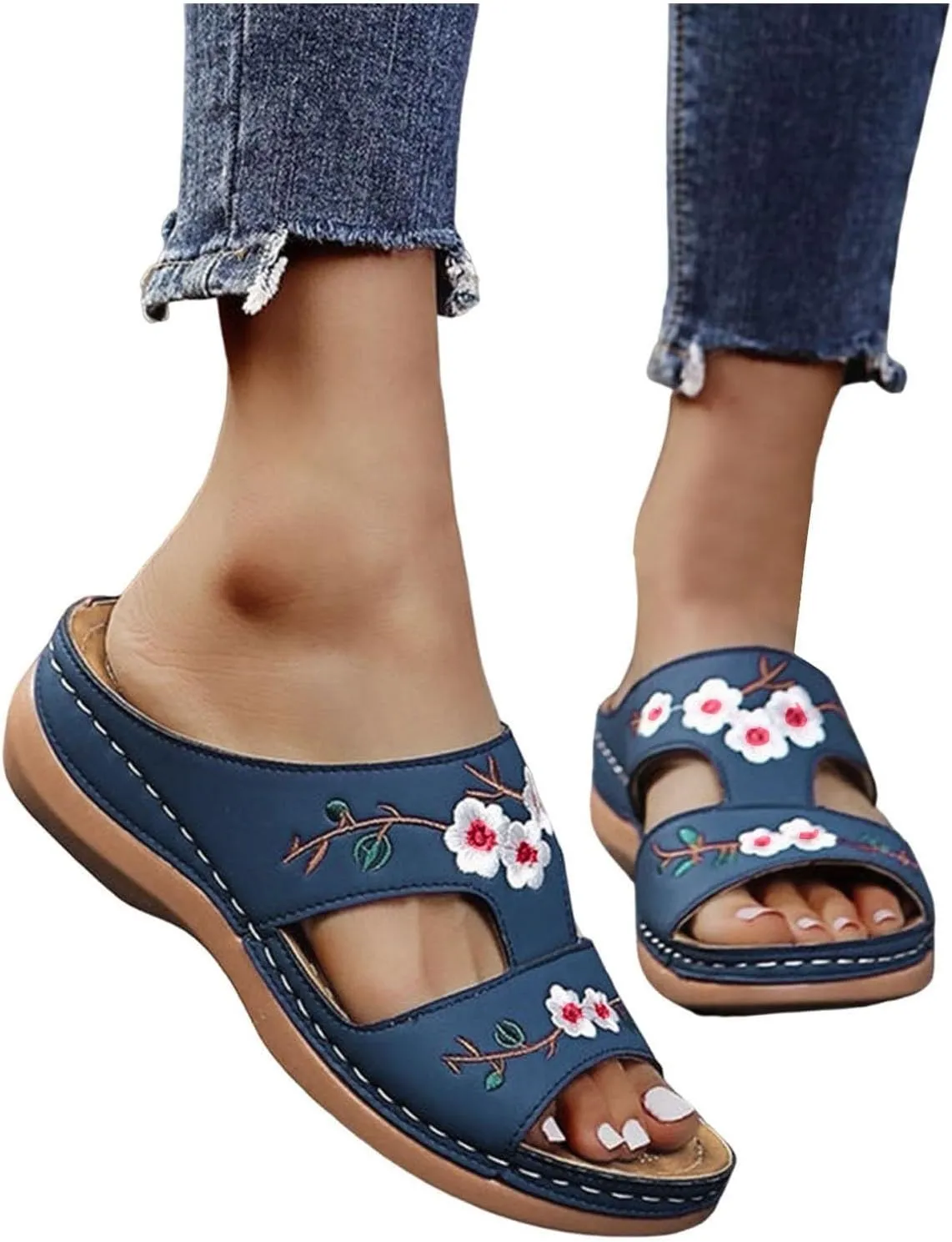 Vacation Sandals for Women Memory Foam Beach Slides Breathable Casual Sandals Women's Thick Bottom Sandals