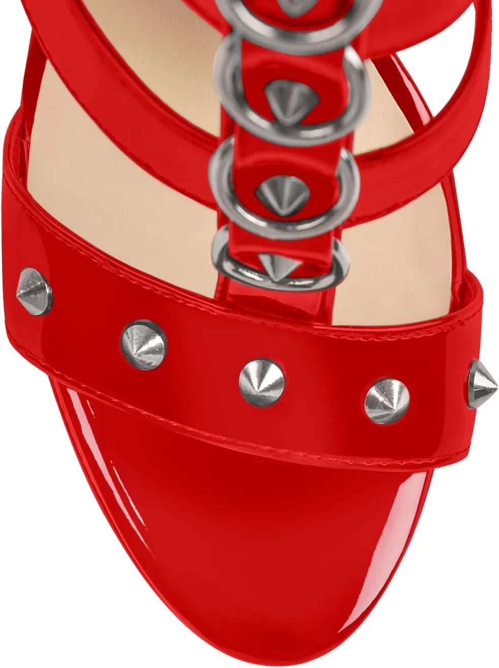 VERISSON Women's Open Toe Rivets Stud Stiletto Heels T-strappy Platform High Heels Sandals for Prom Dressing Party