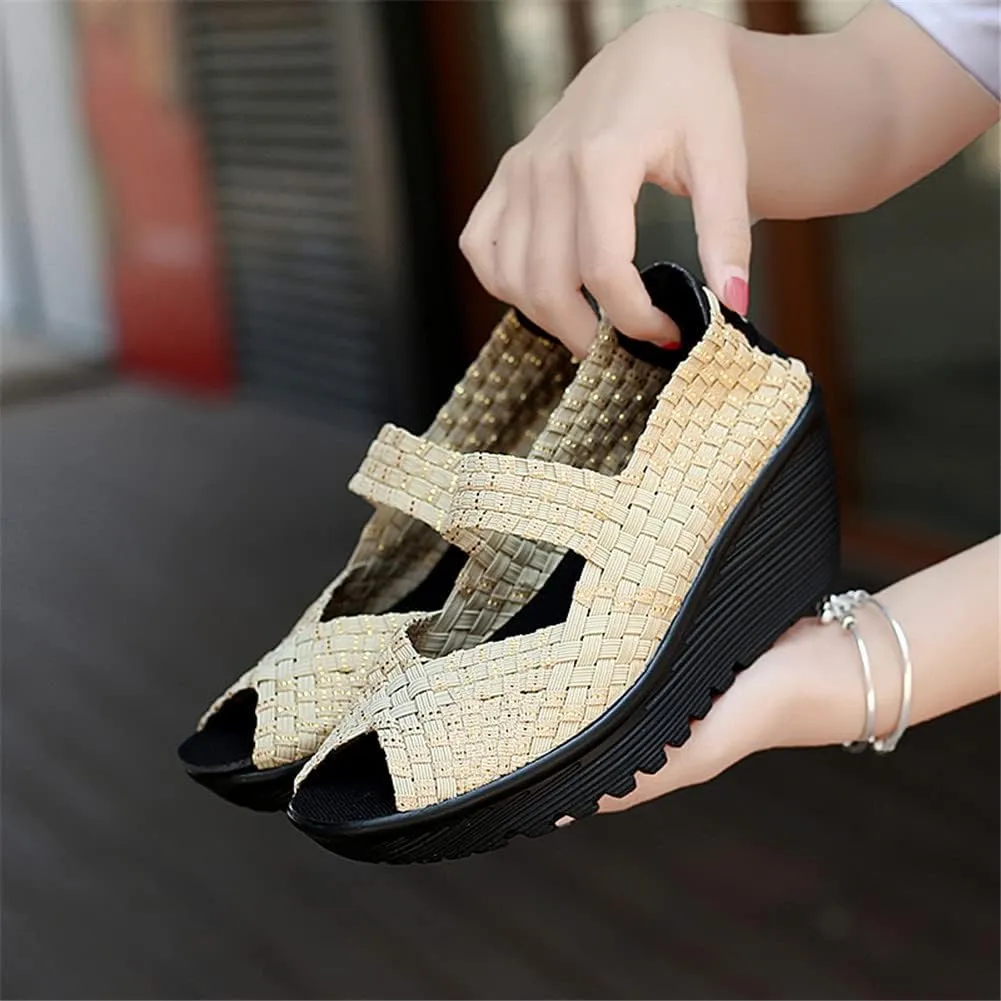 Veroders Women's Woven Elastic Open-Toe Sandals Platform Wedge Sandals for Women Slip-On Wedge Woven Pumps Shoes
