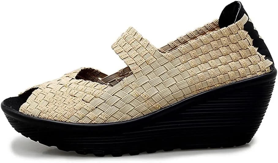 Veroders Women's Woven Elastic Open-Toe Sandals Platform Wedge Sandals for Women Slip-On Wedge Woven Pumps Shoes