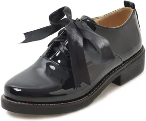 VOKLIN Women's Classic Flat Oxfords Shoes Round Toe Lace Up Comfort Low Heels Western School Penny Loafers