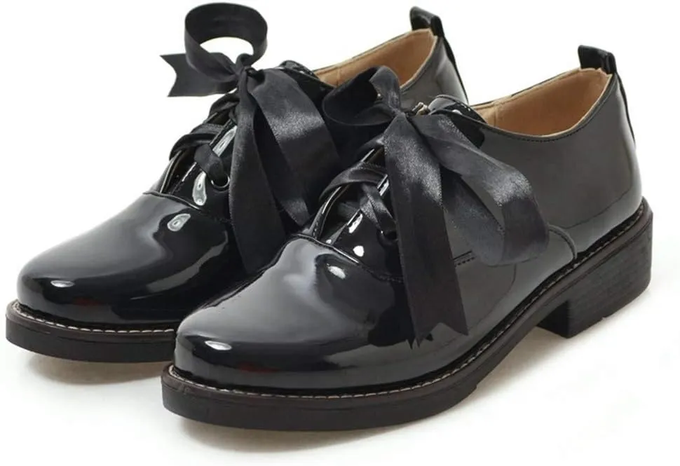 VOKLIN Women's Classic Flat Oxfords Shoes Round Toe Lace Up Comfort Low Heels Western School Penny Loafers