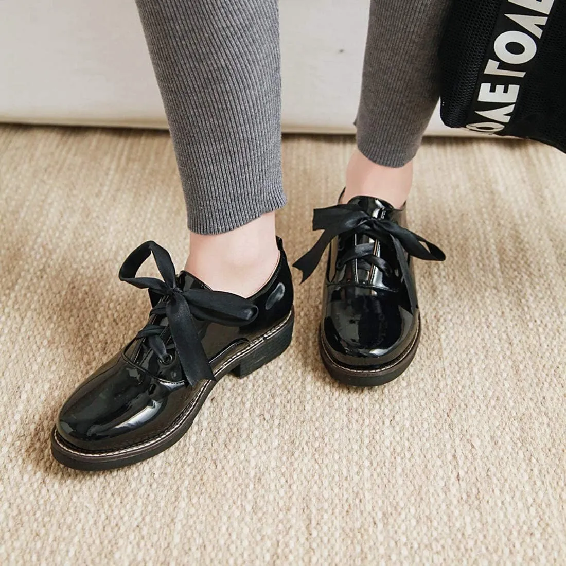 VOKLIN Women's Classic Flat Oxfords Shoes Round Toe Lace Up Comfort Low Heels Western School Penny Loafers