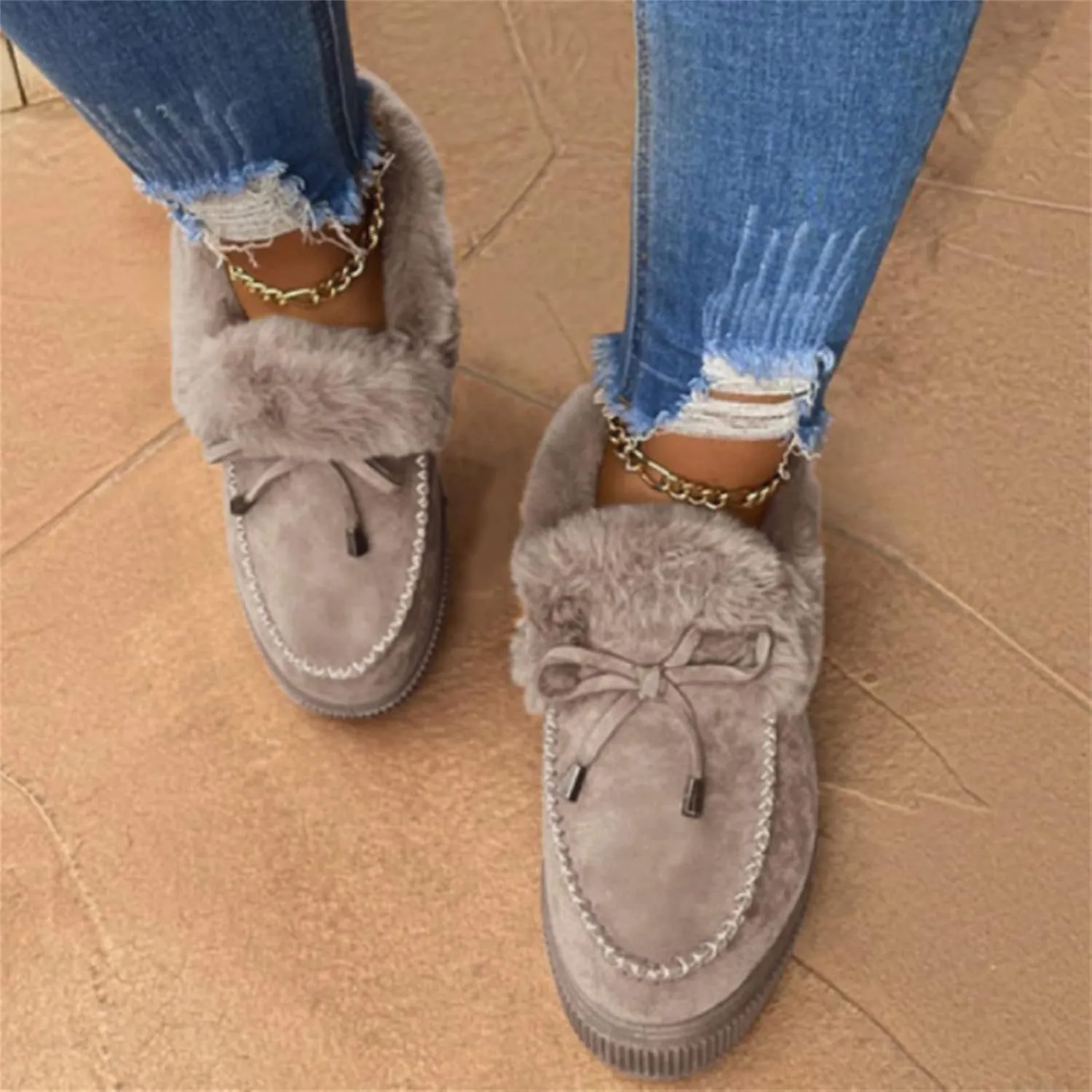 Winter Boots For Women 2024 Snow Boots Warm Fur Lined Anti-Slip Outdoor Slip On Ankle Booties Comfort Loafers Shoes