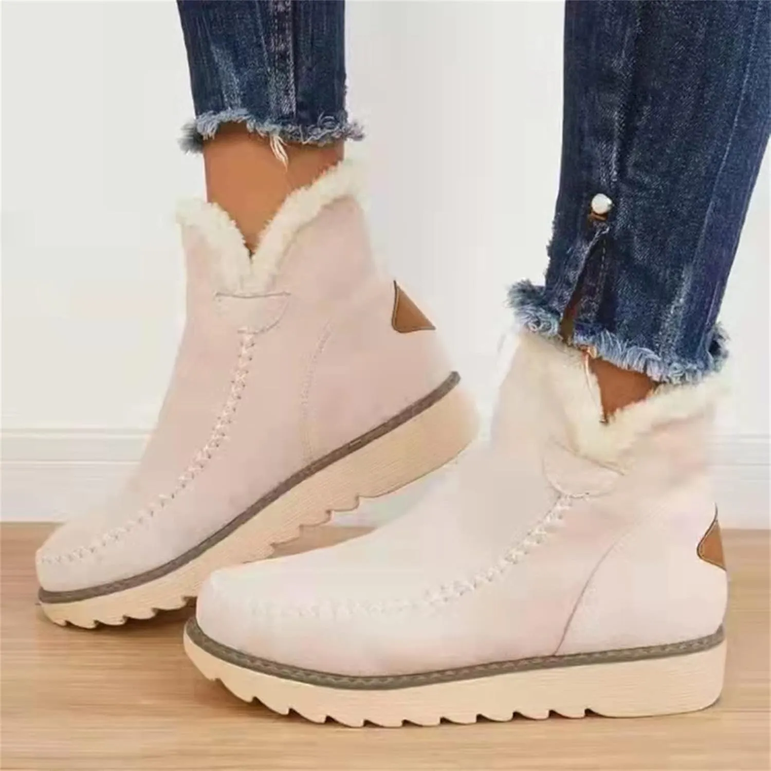 Winter Dress Boots For Women 2024 Snow Boots with Fur Lined Warm Slip On Ankle Booties Comfortable Loafers Shoes