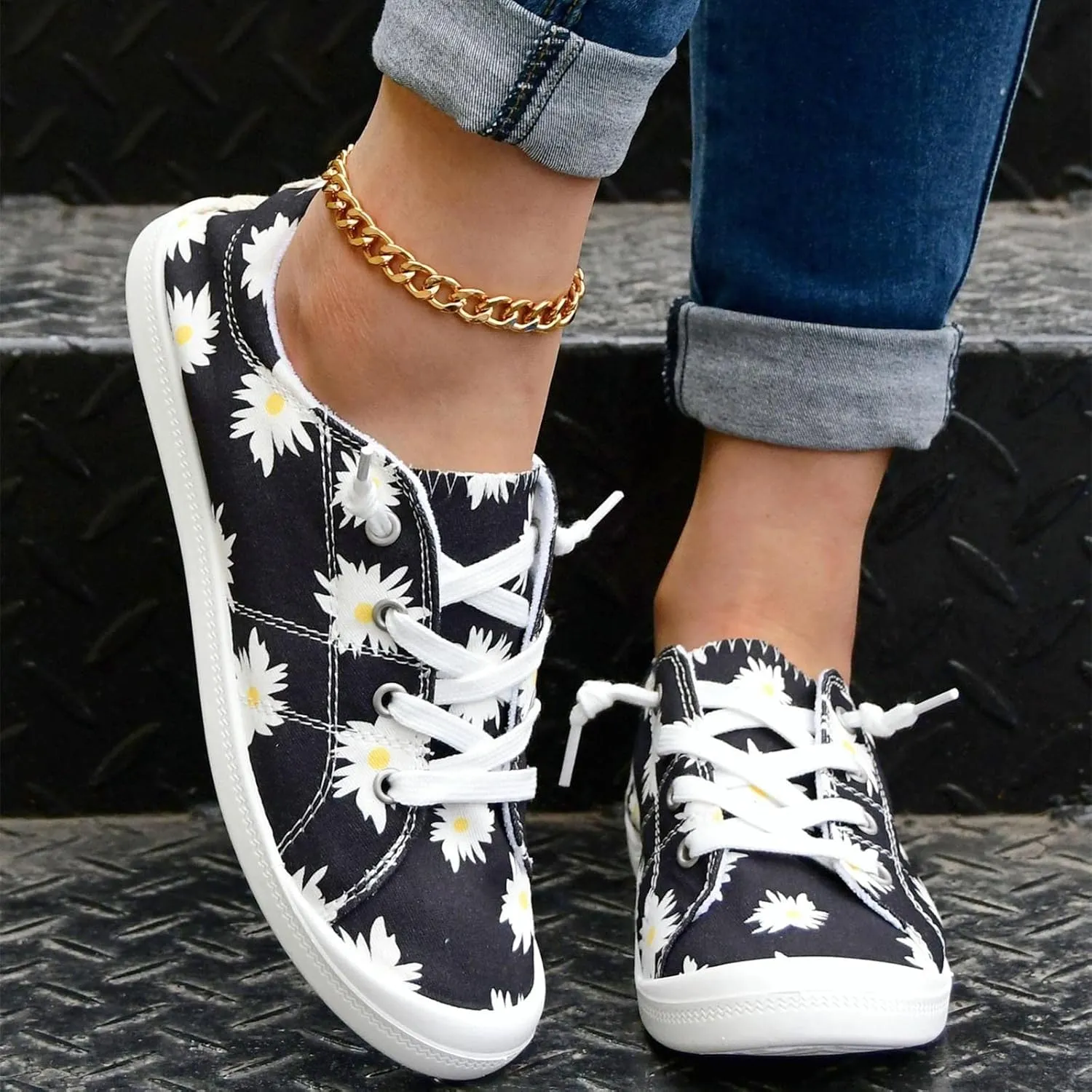 Women Fashion Casual Sneakers Canvas Lace-Up Loafers Lightweight Ladies Shoes Flat Soft Soled Comfortable Shoes Slip on Arch Support Wide Feet Toe Box Lightweight Indoor flip-Flops red J39-Yellow