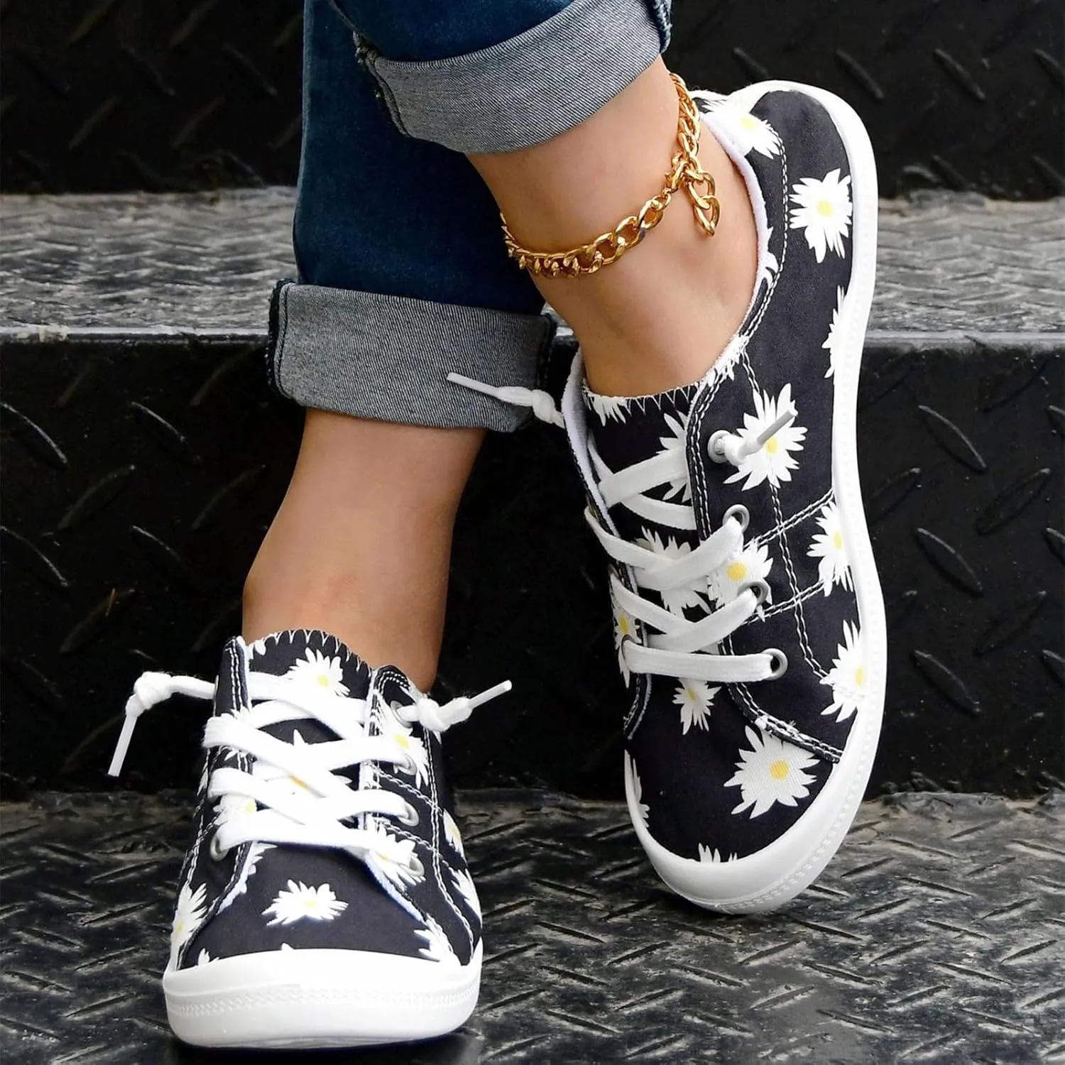 Women Fashion Casual Sneakers Canvas Lace-Up Loafers Lightweight Ladies Shoes Flat Soft Soled Comfortable Shoes Slip on Arch Support Wide Feet Toe Box Lightweight Indoor flip-Flops red J39-Yellow