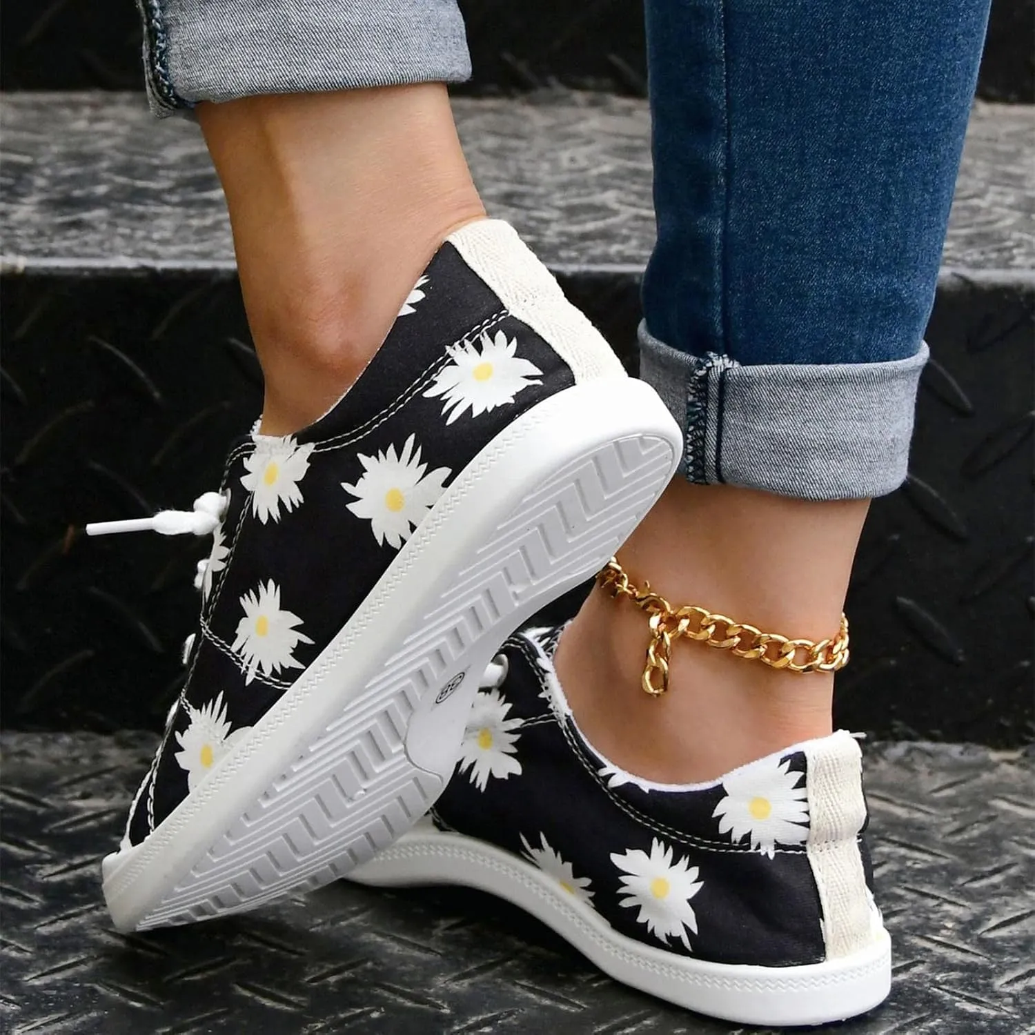 Women Fashion Casual Sneakers Canvas Lace-Up Loafers Lightweight Ladies Shoes Flat Soft Soled Comfortable Shoes Slip on Arch Support Wide Feet Toe Box Lightweight Indoor flip-Flops red J39-Yellow