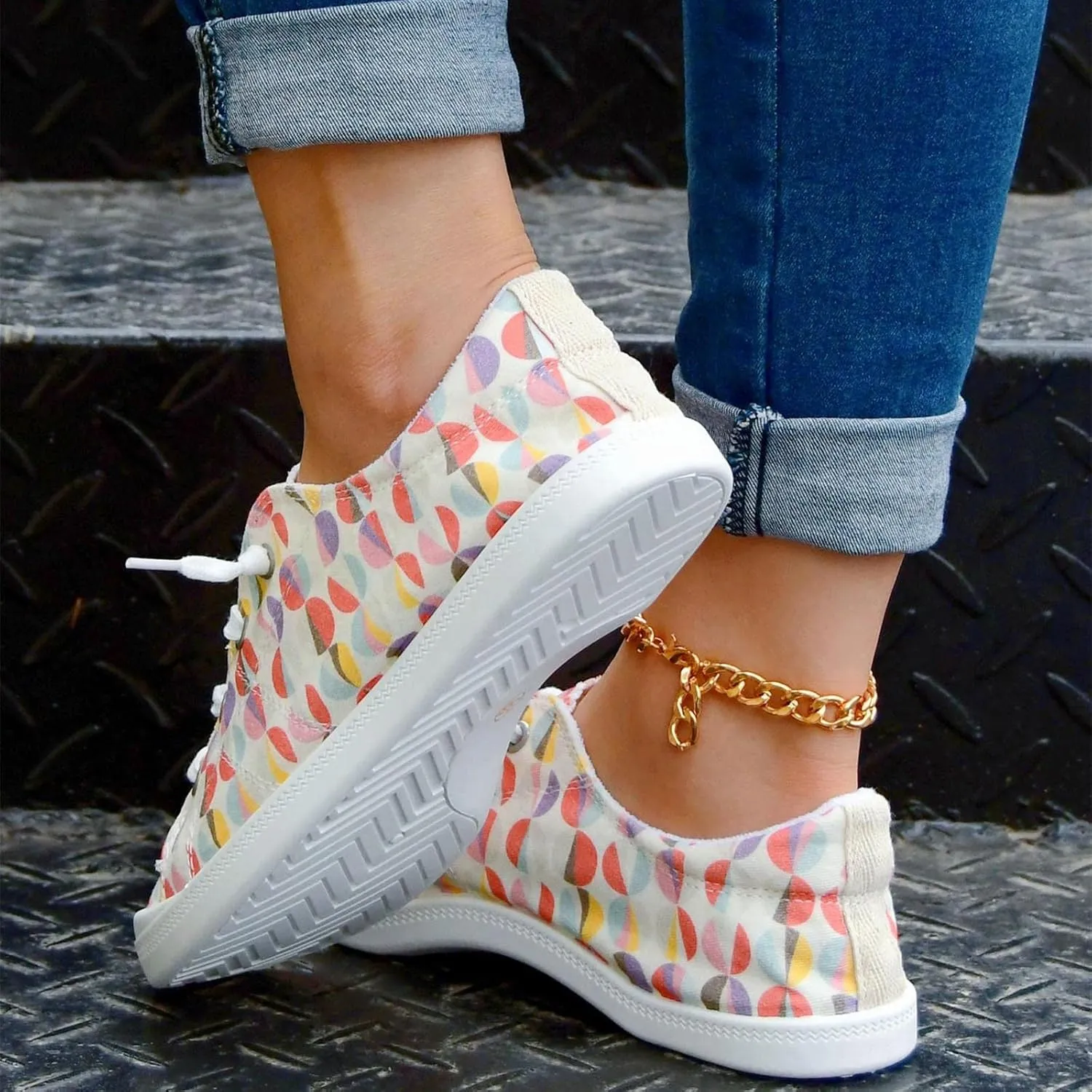 Women Fashion Casual Sneakers Canvas Lace-Up Loafers Lightweight Ladies Shoes Flat Soft Soled Comfortable Shoes Slip on Arch Support Wide Feet Toe Box Lightweight Indoor flip-Flops red J39-Yellow