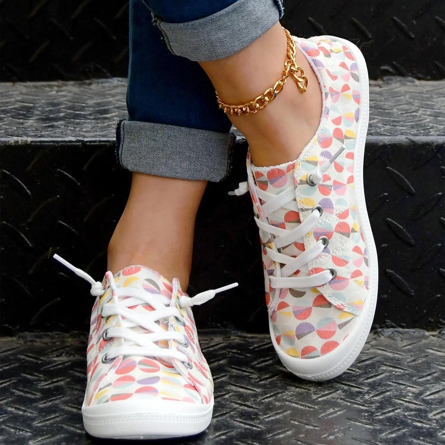 Women Fashion Casual Sneakers Canvas Lace-Up Loafers Lightweight Ladies Shoes Flat Soft Soled Comfortable Shoes Slip on Arch Support Wide Feet Toe Box Lightweight Indoor flip-Flops red J39-Yellow