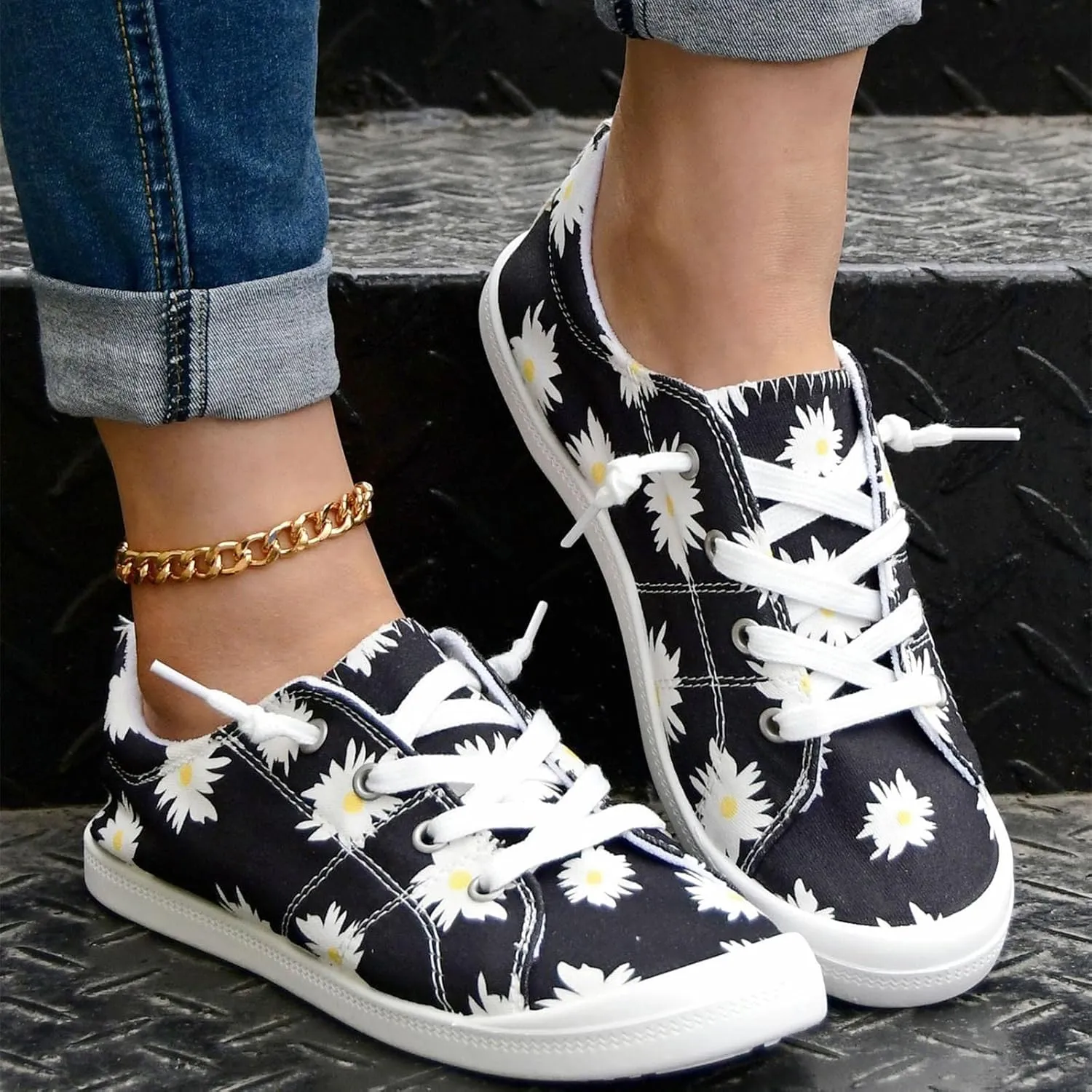 Women Fashion Casual Sneakers Canvas Lace-Up Loafers Lightweight Ladies Shoes Flat Soft Soled Comfortable Shoes Slip on Arch Support Wide Feet Toe Box Lightweight Indoor flip-Flops red J39-Yellow