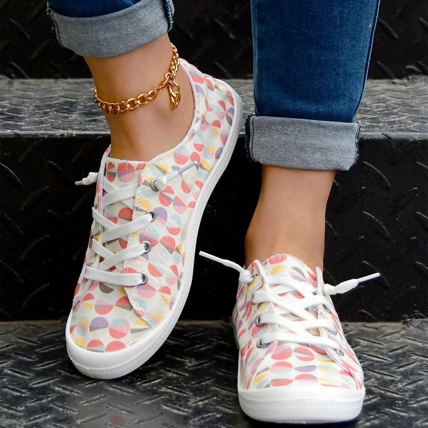 Women Fashion Casual Sneakers Canvas Lace-Up Loafers Lightweight Ladies Shoes Flat Soft Soled Comfortable Shoes Slip on Arch Support Wide Feet Toe Box Lightweight Indoor flip-Flops red J39-Yellow