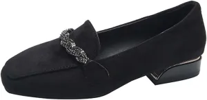 Women Slip on Flat Loafers Comfort Shallow Flats Rhinestone Chain Suede Low Heel Single Shoes Work Office Shoe