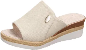 Women Wedge Sandals Slip-on Espadrille Bohemia Platform Sandals Open Toe Canvas Slides Comfort Dressy Summer Beach Slides