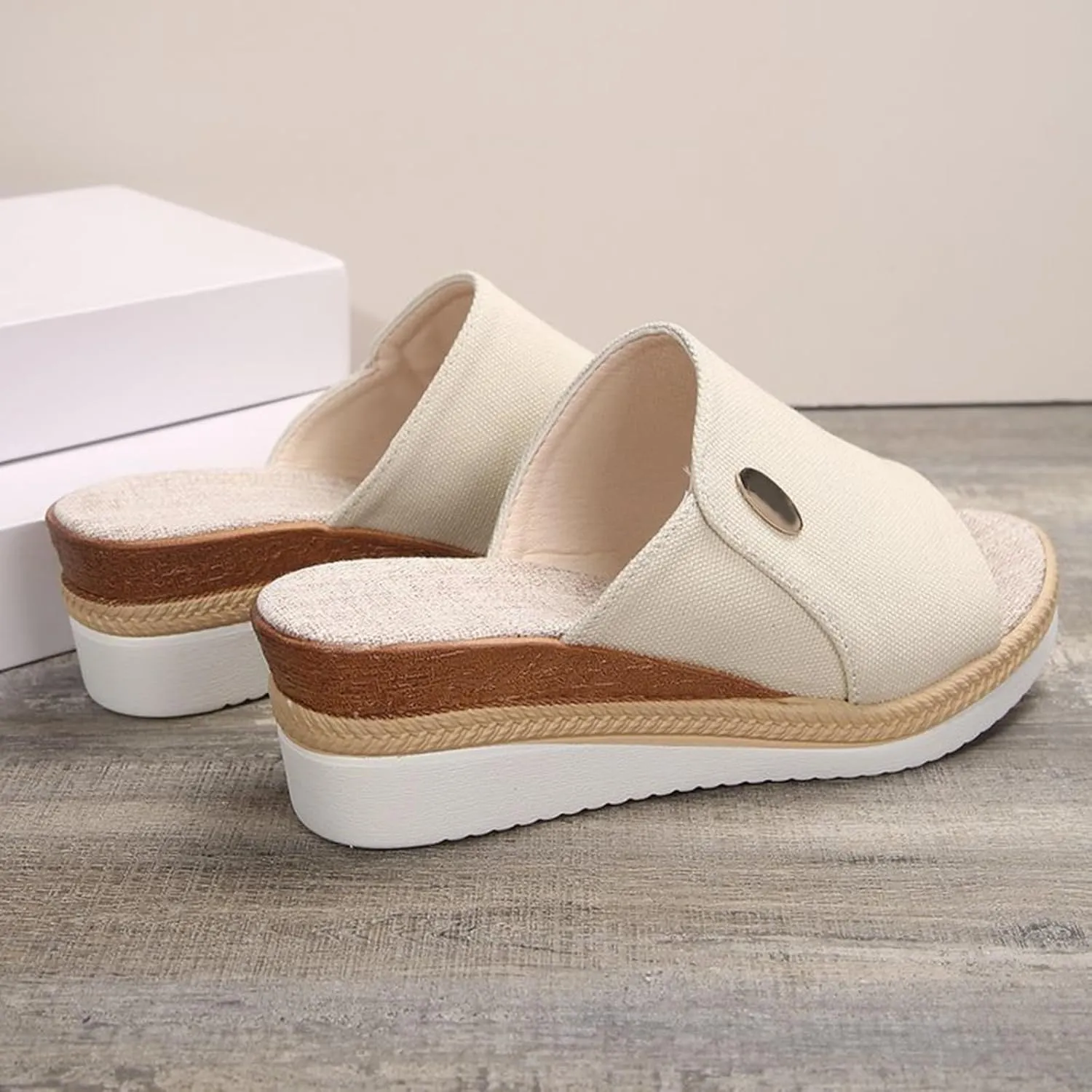 Women Wedge Sandals Slip-on Espadrille Bohemia Platform Sandals Open Toe Canvas Slides Comfort Dressy Summer Beach Slides