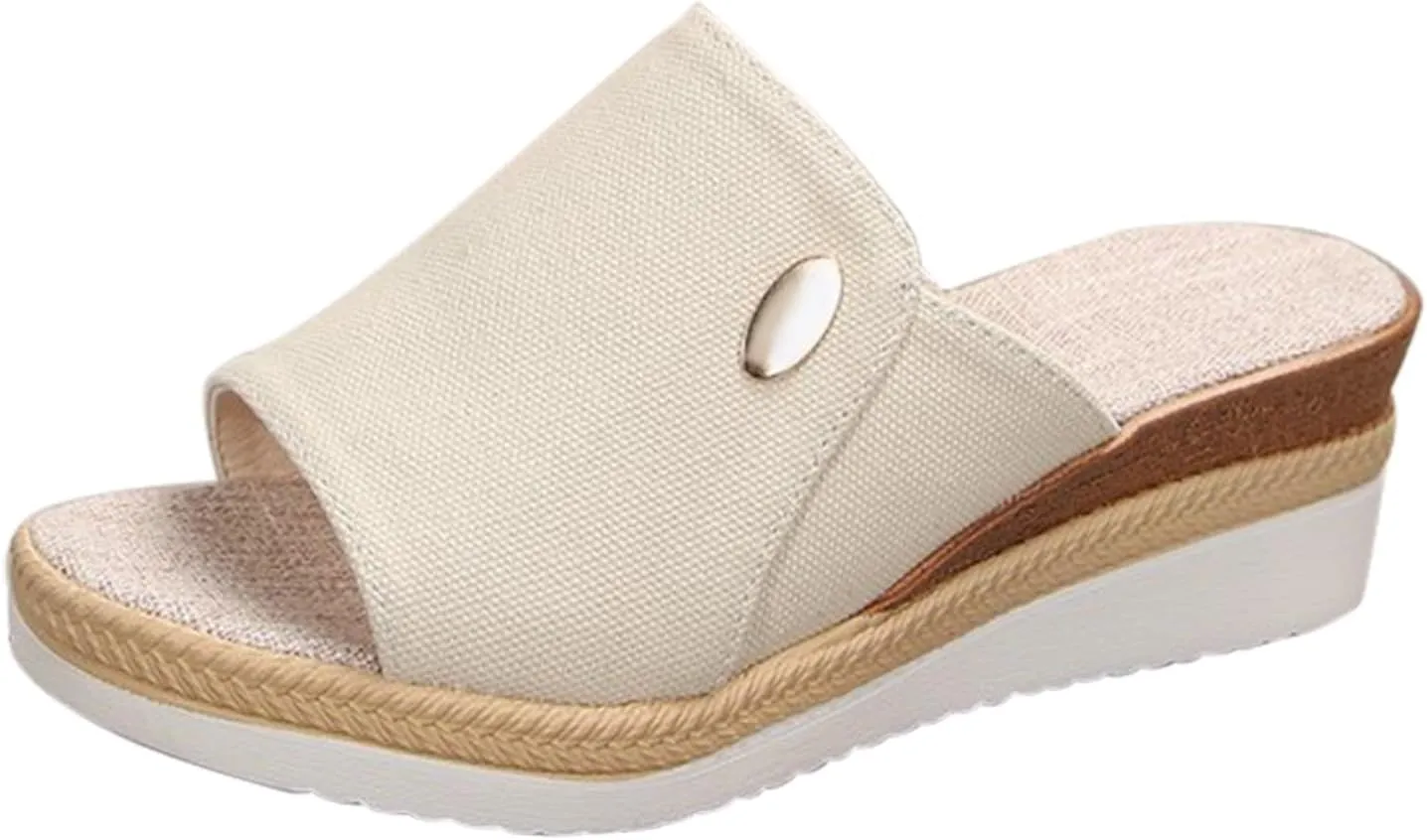 Women Wedge Sandals Slip-on Espadrille Bohemia Platform Sandals Open Toe Canvas Slides Comfort Dressy Summer Beach Slides