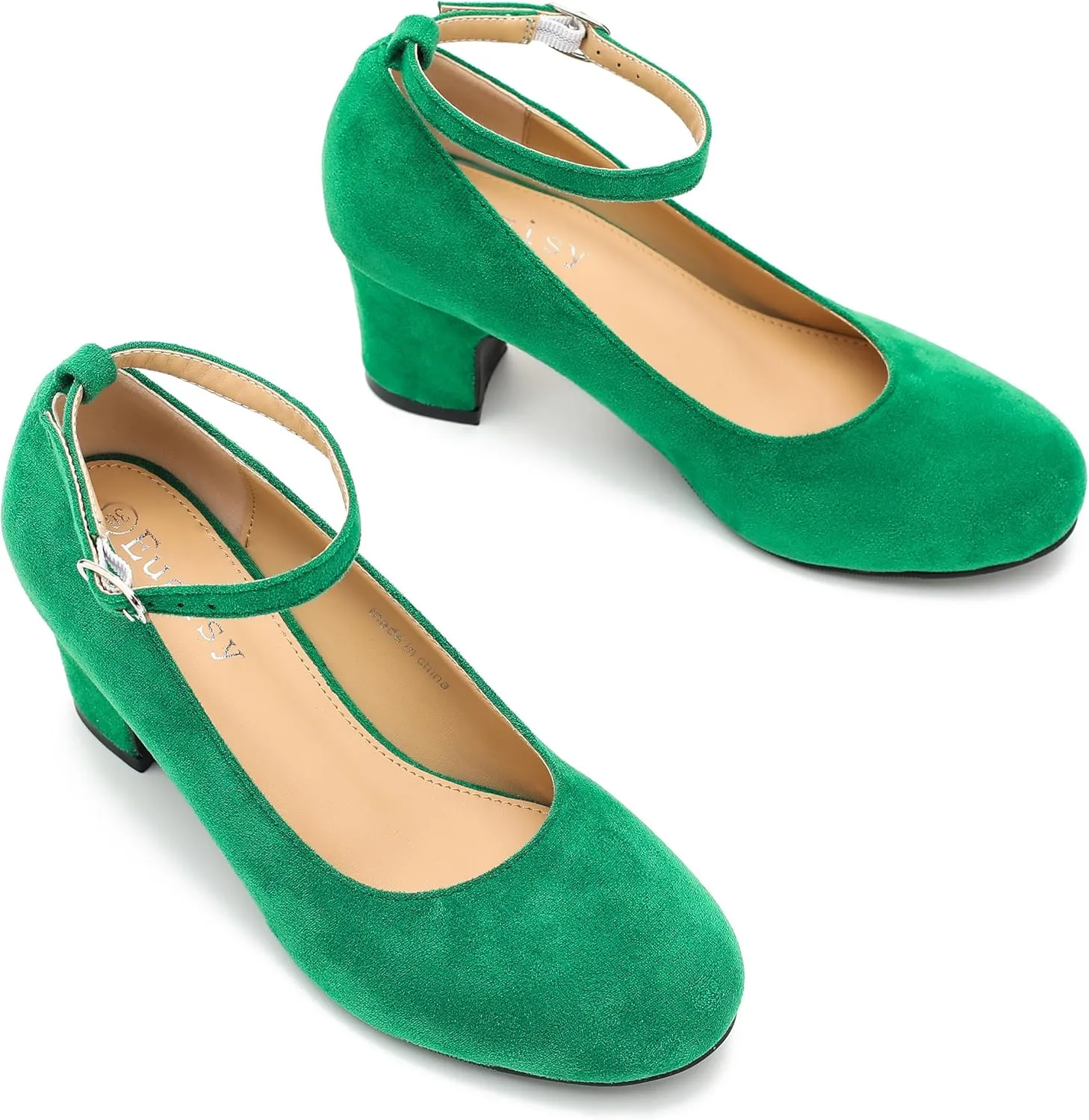 Women's Ankle Strap Closed Round Toe Pumps Low Chunky Block Heels Comfort Wedding Party Dress Evening Shoes