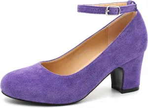 Women's Ankle Strap Closed Round Toe Pumps Low Chunky Block Heels Comfort Wedding Party Dress Evening Shoes