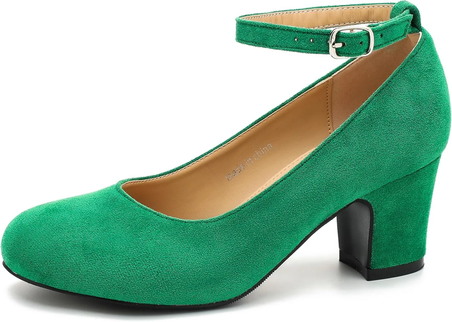 Women's Ankle Strap Closed Round Toe Pumps Low Chunky Block Heels Comfort Wedding Party Dress Evening Shoes