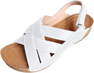 Womens Ankle Strap Sandals Dressy Arch Support Summer Leather Flats Comfort Open Toe Slippers