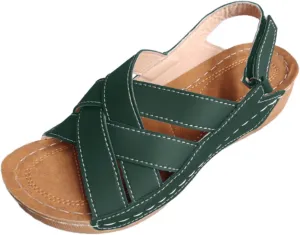 Womens Ankle Strap Sandals Dressy Arch Support Summer Leather Flats Comfort Open Toe Slippers