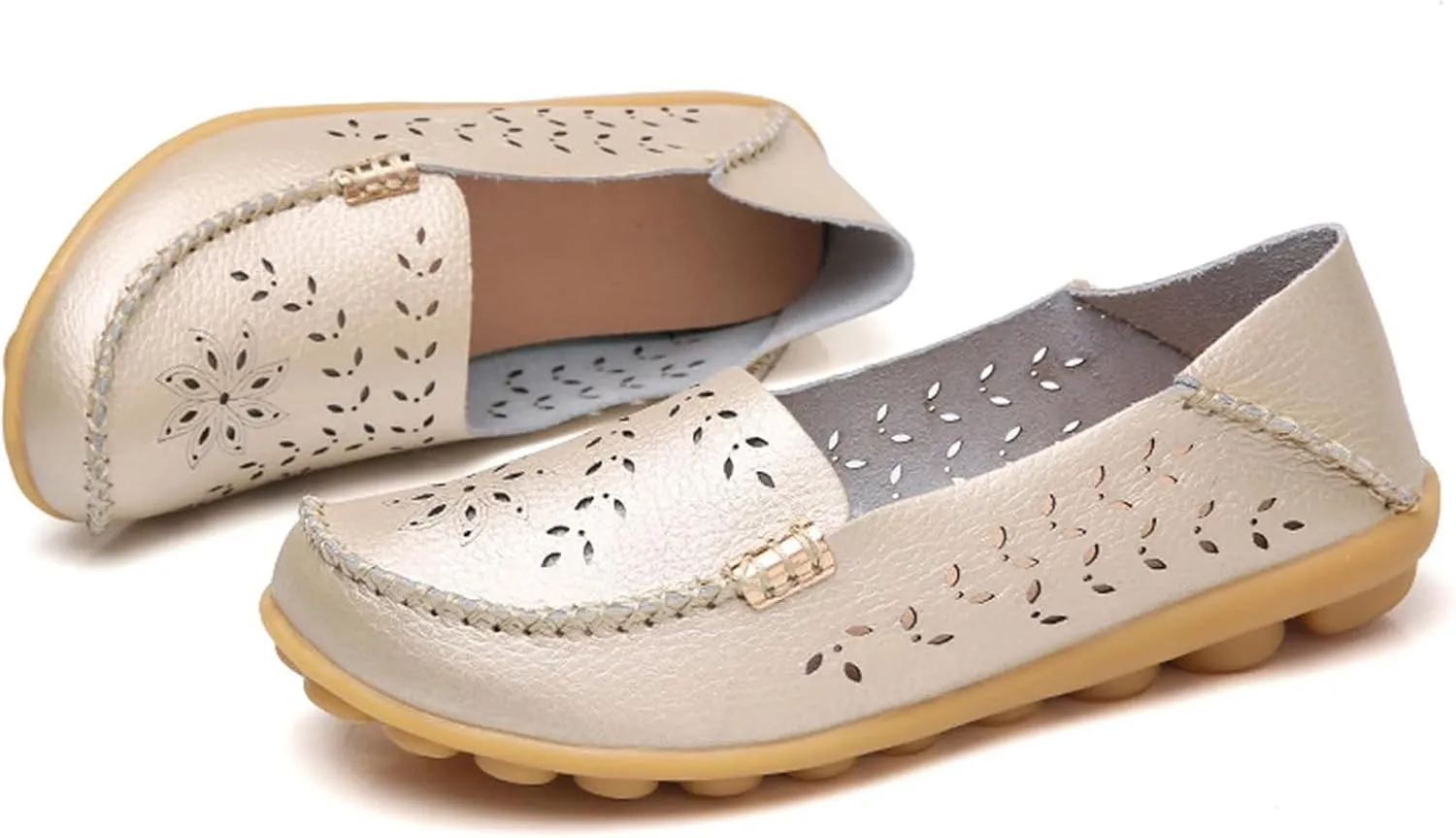 Womens Boat Shoes Comfort Walking Cute Flat Loafer Hollow Flowers Breathable Sandals, Summer Casual Closed Toe Flat Sandals Comfortable Slip On Boat Shoe All Day Comfort