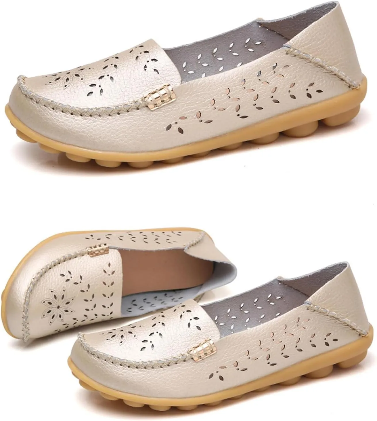 Womens Boat Shoes Comfort Walking Cute Flat Loafer Hollow Flowers Breathable Sandals, Summer Casual Closed Toe Flat Sandals Comfortable Slip On Boat Shoe All Day Comfort