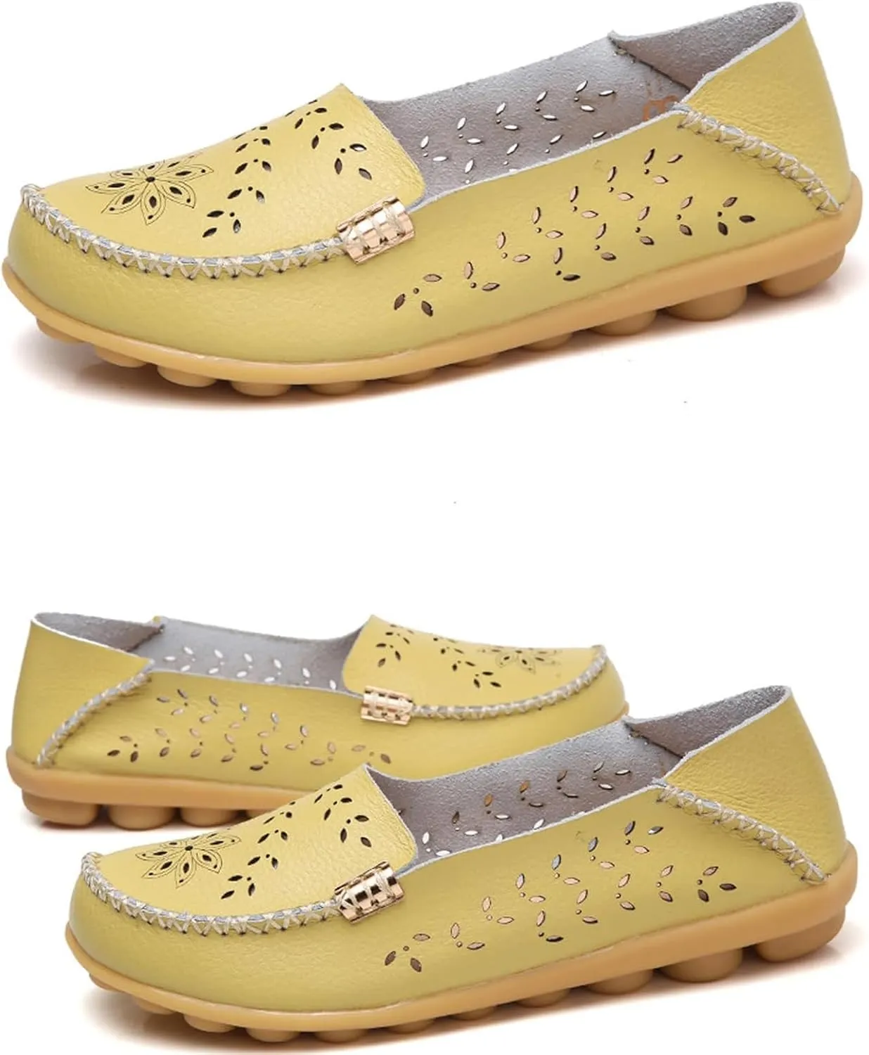 Womens Boat Shoes Comfort Walking Cute Flat Loafer Hollow Flowers Breathable Sandals, Summer Casual Closed Toe Flat Sandals Comfortable Slip On Boat Shoe All Day Comfort