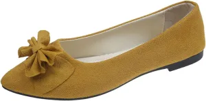 Women's Bow Ballet Flats Pointed Toe Low Wedge Slip-On Bridal Shoes, Suede Comfort Pumps for Formal Events