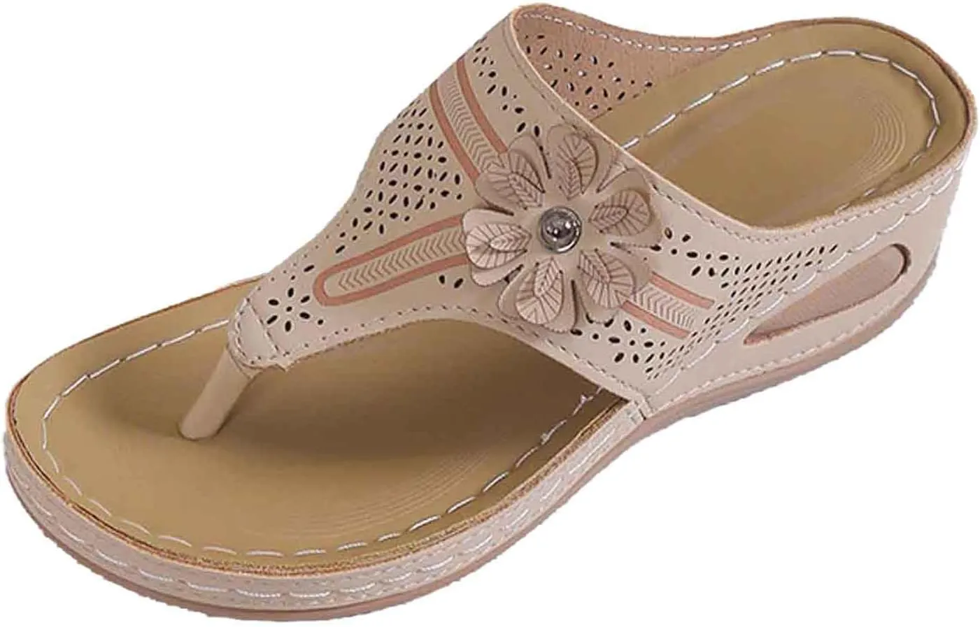 Women's Breathable Wedge Thong Sandals Lightweight Summer Beach Slides For Walking Travel Casual Outdoor Footwear