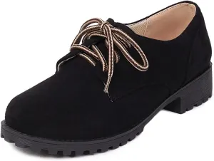 Women's Classic Lace Up Loafers Flats Round Toe Suede Comfort Low Heel Work Office Dress Oxford Shoes
