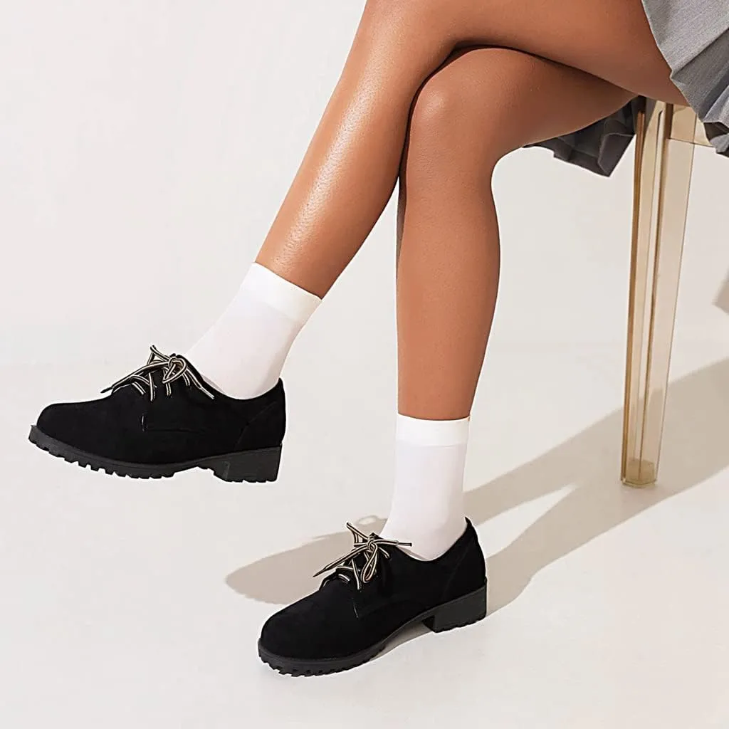 Women's Classic Lace Up Loafers Flats Round Toe Suede Comfort Low Heel Work Office Dress Oxford Shoes