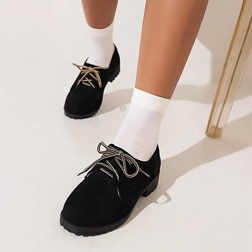 Women's Classic Lace Up Loafers Flats Round Toe Suede Comfort Low Heel Work Office Dress Oxford Shoes